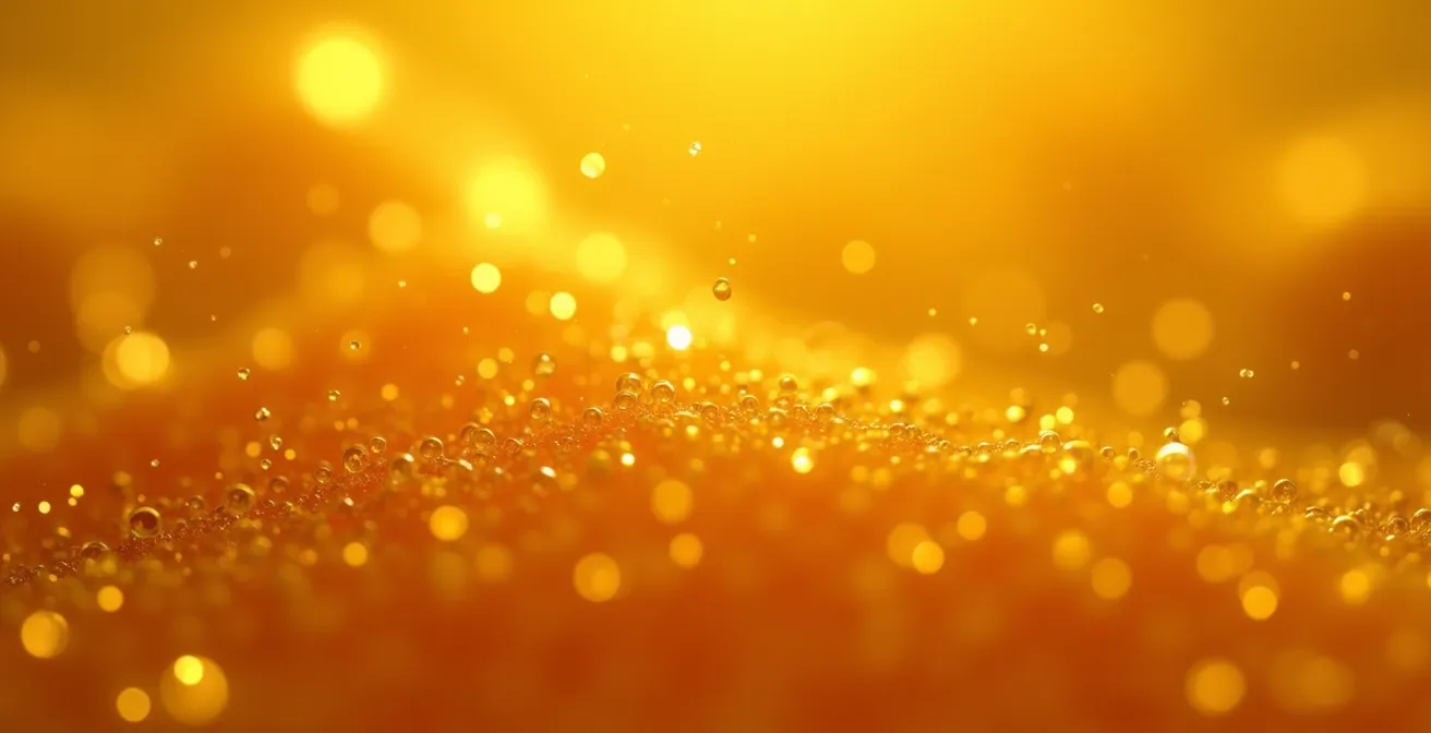 Conceptual close-up of honey texture with glowing particles symbolizing immune support and antibacterial properties